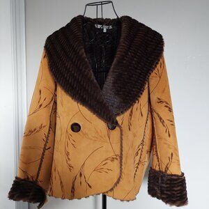 Robert Kitchen Printed Suede Canada Designer Jacket, Size XL